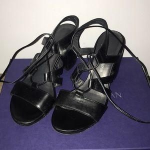 Stuart Weitzman Black block heeled leather sandals